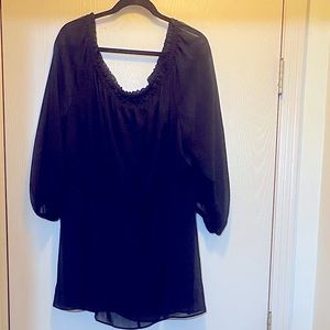 Lane Bryant Black Off the Shoulder smocked waist top Size 22/24 Sheer sleeves